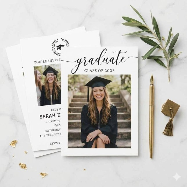 Modern Minimalist Script Photo Graduate  Invitation (Creator Uploaded)