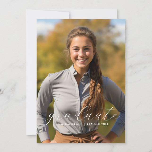 Modern Minimalist Script Photo Graduation Announcement (Front)