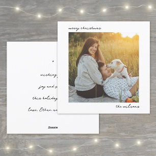 Modern Minimalist Script Photo Merry Christmas Holiday Card