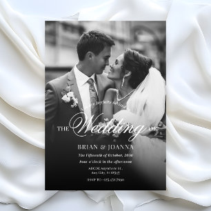 Modern minimalist script photo wedding  invitation