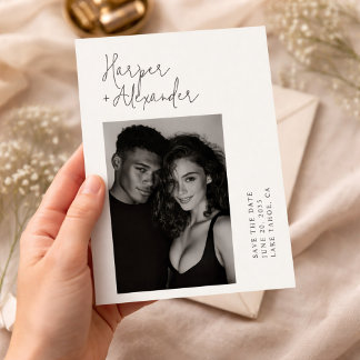 Modern Minimalist Script Photo Wedding Save The Date