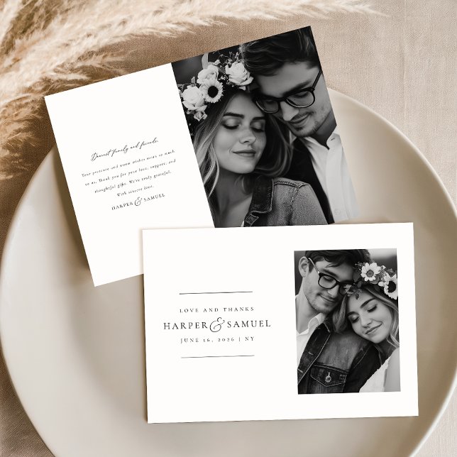 Modern Minimalist Script Photo Wedding Thank You Card (Creator Uploaded)