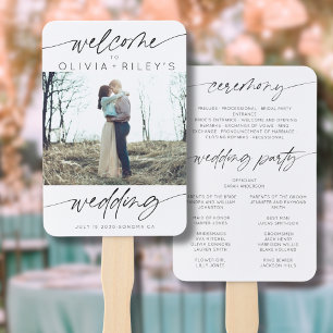 Modern Minimalist Script Photo Wedding Welcome Hand Fan