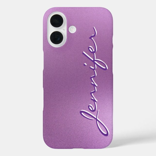 modern minimalist script purple metal personalized Case-Mate iPhone case (Back)