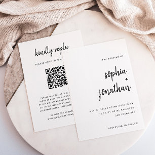 Modern Minimalist Script QR Code RSVP Wedding Invitation