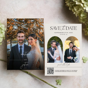 Modern Minimalist Script Qr Code Wedding Photo  Save The Date