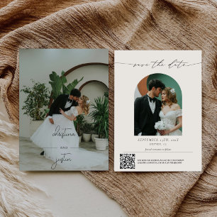 Modern Minimalist Script Qr Code Wedding Photo Save The Date