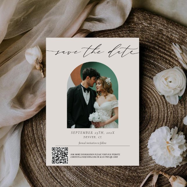 Modern Minimalist Script Qr Code Wedding Photo  Save The Date (Creator Uploaded)