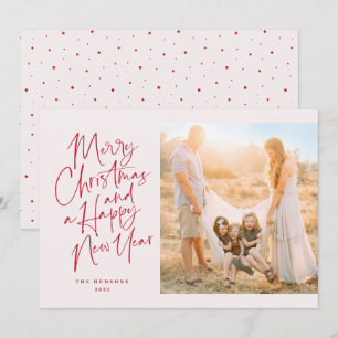 Modern Minimalist Script Red and Pink Holiday Card