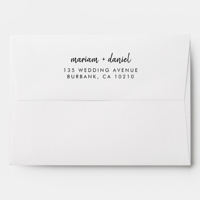 Modern Minimalist Script Return Address Wedding Envelope (Back (Top Flap))
