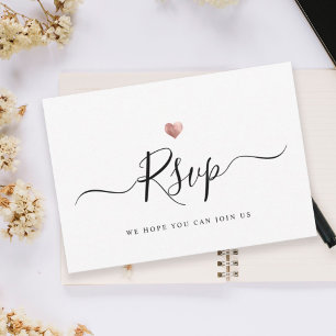 Modern Minimalist Script Rose Gold Wedding RSVP Card