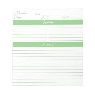 Modern Minimalist Script Sage Green Recipes Notepad