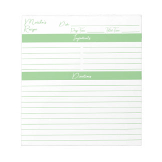 Modern Minimalist Script Sage Green Recipes Notepad