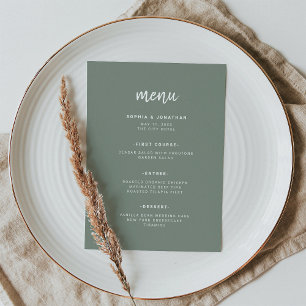 Modern Minimalist Script Sage Green   Wedding Menu