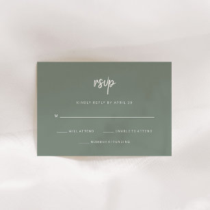 Modern Minimalist Script   Sage Green Wedding RSVP Card