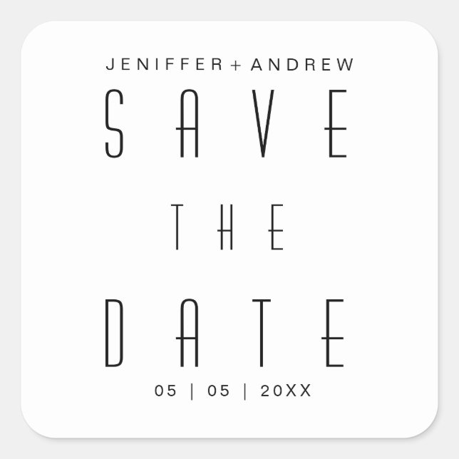 Modern Minimalist Script Save The Date Square Sticker (Front)