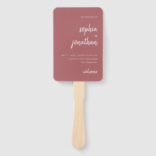 Modern Minimalist Script Terra Rosa Wedding Hand Fan