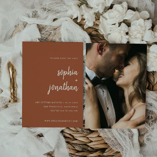 Modern Minimalist Script Terracotta   Photo Back Save The Date