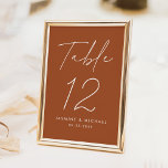 Modern Minimalist Script Terracotta Wedding Table Number<br><div class="desc">Simple, modern wedding table number cards featuring "Table" displayed in a handwritten white script with a terracotta background (or a colour of your choosing). To order the terracotta wedding table cards: add your name, wedding date, and table number. Each number needs to be added to your cart individually. After you...</div>