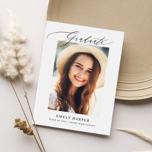 Modern Minimalist Script Two Photo Graduation Announcement