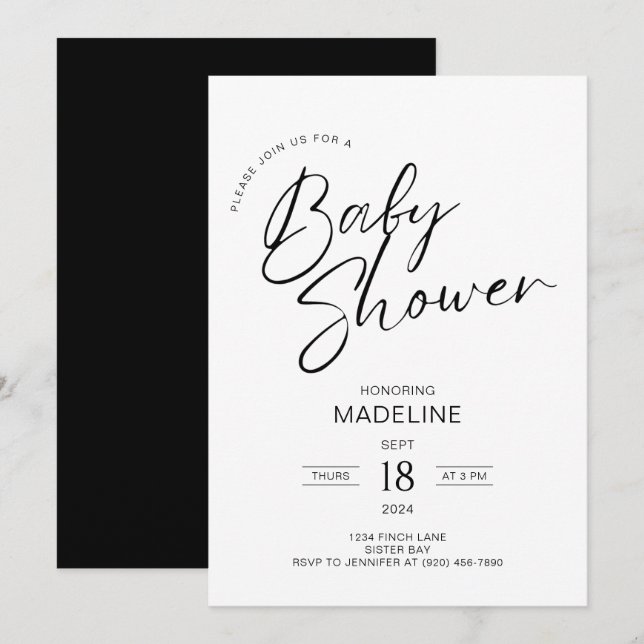 Modern Minimalist Script Typography Baby Shower  Invitation (Front/Back)