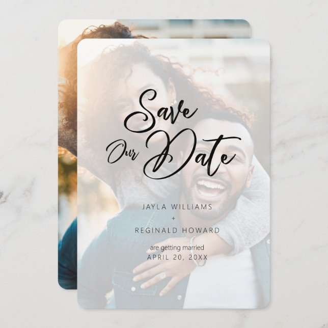 Modern Minimalist Script Typography Overlay Photo Save The Date (Front/Back)