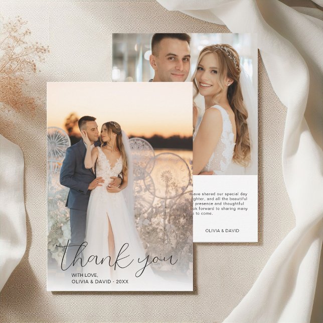 Modern Minimalist Script Wedding 2 Photos Thank You Card (Modern Minimalist Script Wedding 2 Photos Thank You Card)