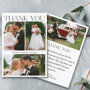 Modern Minimalist Script Wedding 4 Photo Collage Thank You Card