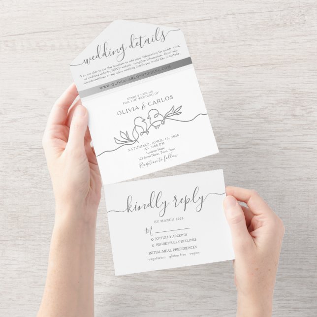 Modern Minimalist Script Wedding All In One Invita All In One Invitation (Tearaway)