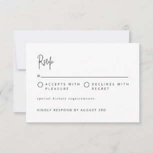 Modern Minimalist Script Wedding Black and White RSVP Card