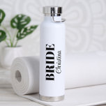 Modern Minimalist Script Wedding Bride Water Bottle<br><div class="desc">Give the bride to be this practical Personalized Modern Minimalist Bride Water Bottle! Perfect to bring on the bachelorette trip weekend! Title can be altered to any text including Future Mrs.,  Bride to Be,  Jr. Bridesmaid,  Maid of Honour,  Matron of Honour and Flower Girl.  Different colour options available.</div>