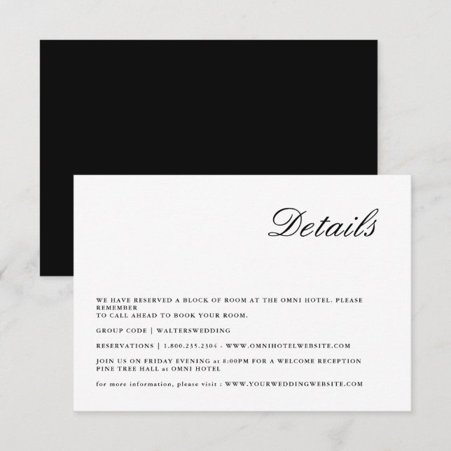 Modern Minimalist Script Wedding Detail Card (Front/Back)