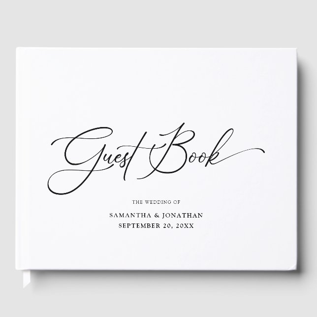 Modern Minimalist Script Wedding Guest Book (Front)