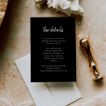 Modern Minimalist Script | Wedding Guest Details Enclosure Card<br><div class="desc">These elegant, minimalist wedding guest information cards feature modern script typography and clean, sans serif text for a simple and stylish black design you will love. You can use these cards for driving directions, reception or transportation information, hotel or accommodations information, and any other wedding details you need your guests...</div>