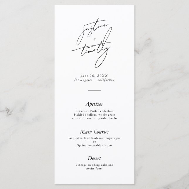 Modern Minimalist Script Wedding Menu (Front)
