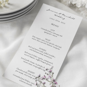 Modern minimalist script wedding menu card