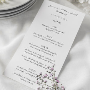 Modern minimalist script wedding menu card