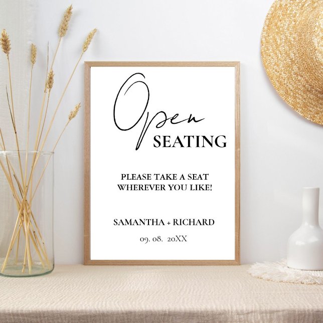 Modern Minimalist Script Wedding Open Seating Sign (Creator Uploaded)