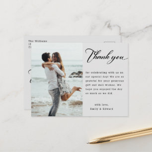 Modern Minimalist Script Wedding Photo Thank You Postcard