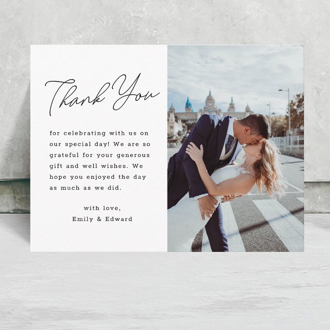 Modern Minimalist Script Wedding Photo Thank You Postcard (Creator Uploaded)