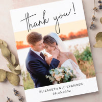 Modern minimalist script Wedding Photo thank you