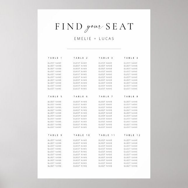 Modern Minimalist Script Wedding Seating Chart (Front)