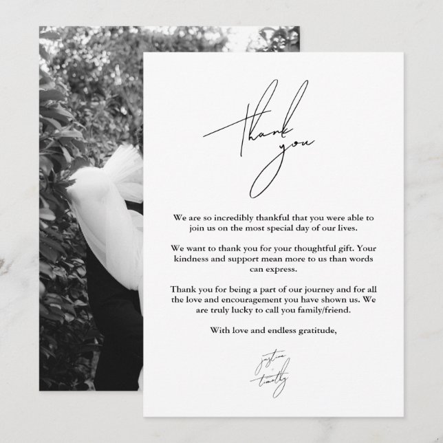 Modern Minimalist Script Wedding Thank You Card (Front/Back)