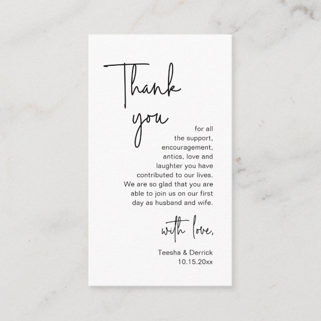 Modern Minimalist Script, Wedding Thank you Enclosure Card (Front)