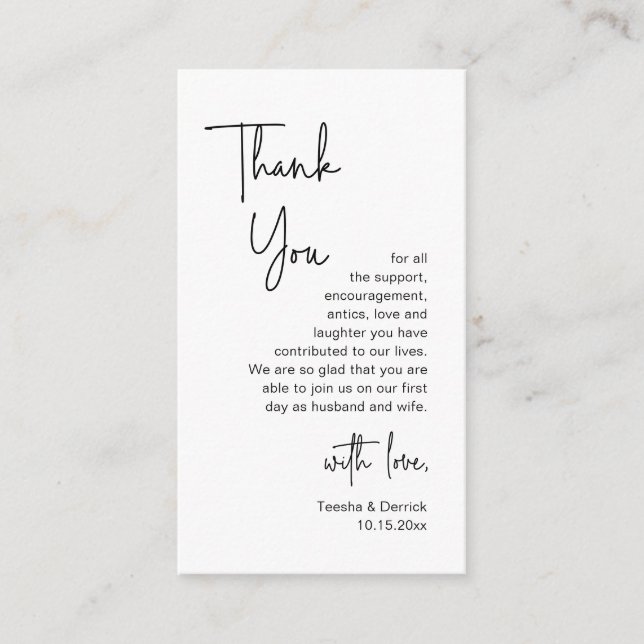 Modern Minimalist Script, Wedding Thank you Enclosure Card (Front)