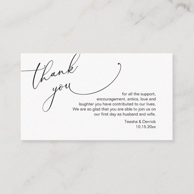 Modern Minimalist Script, Wedding Thank you  Enclosure Card (Front)