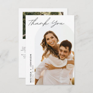 Modern Minimalist Script Wedding Two Photo Thank You Card