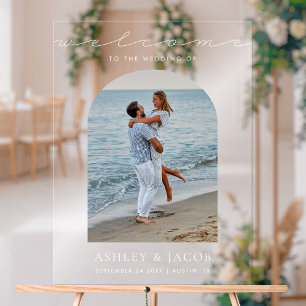 Modern Minimalist Script Welcome Photo Wedding Acrylic Sign