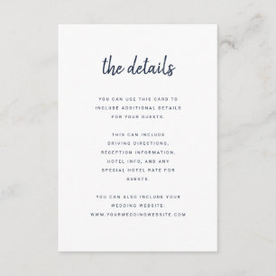 Modern Minimalist Script White and Navy Details Enclosure Card