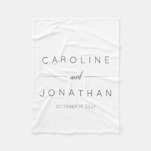 Modern Minimalist Script White Custom Wedding Fleece Blanket